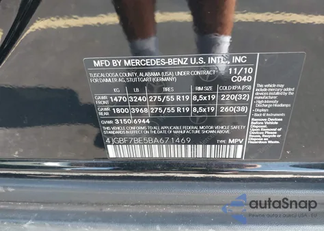 2011 Mercedes-Benz Gl 450 4Matic из США, поврежденный, VIN 4JGBF7BE5BA671469